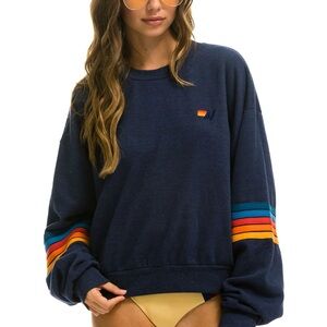 AVIATOR NATION CREW SWEATSHIRT NAVY AND RAINBOW 5 STRIPE